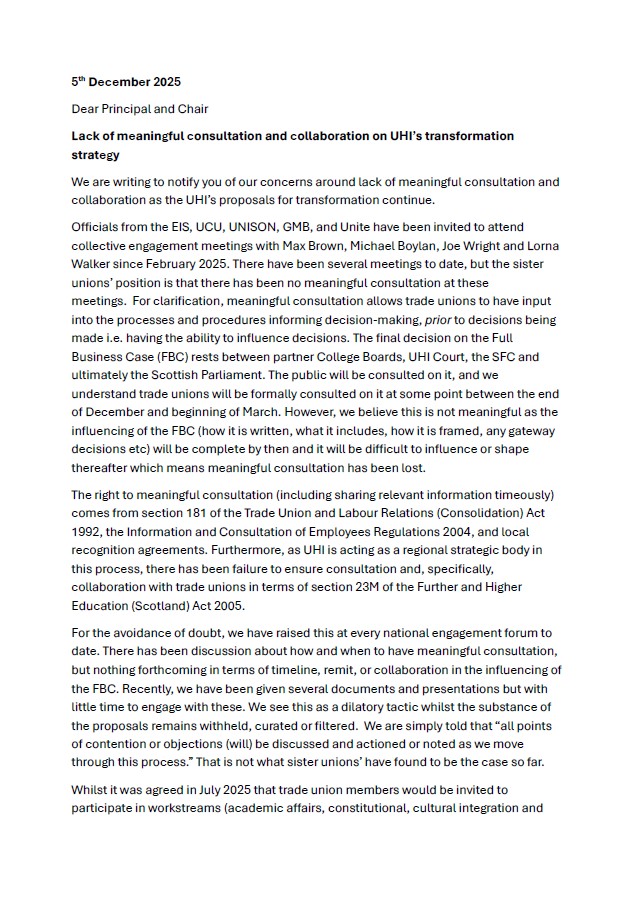 Letter from joint TUs