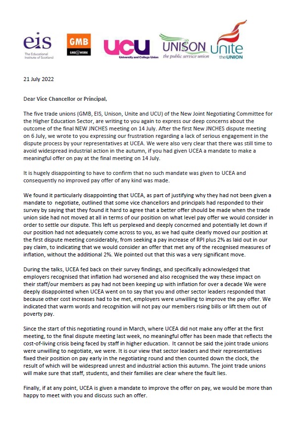 Joint Union Letter - 21 July 2022 | EIS