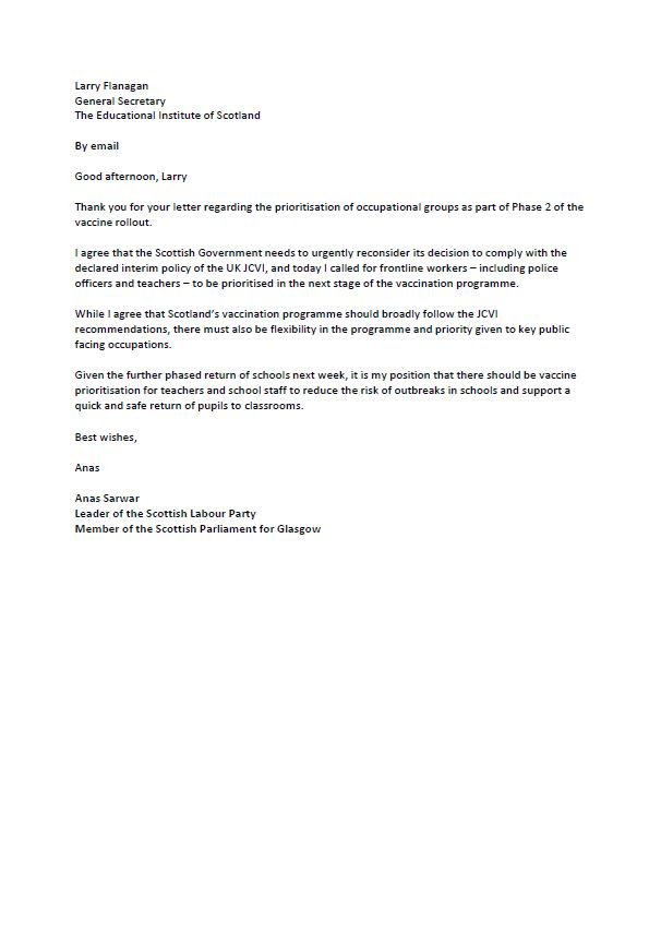 Response from Anas Sarwar