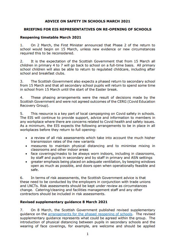 Advice for Reps on Safety in Schools March 2021 | EIS