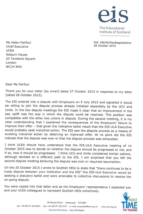 EIS Letter to UCEA re Pay Negotiations - 28.10.15 - cover and download